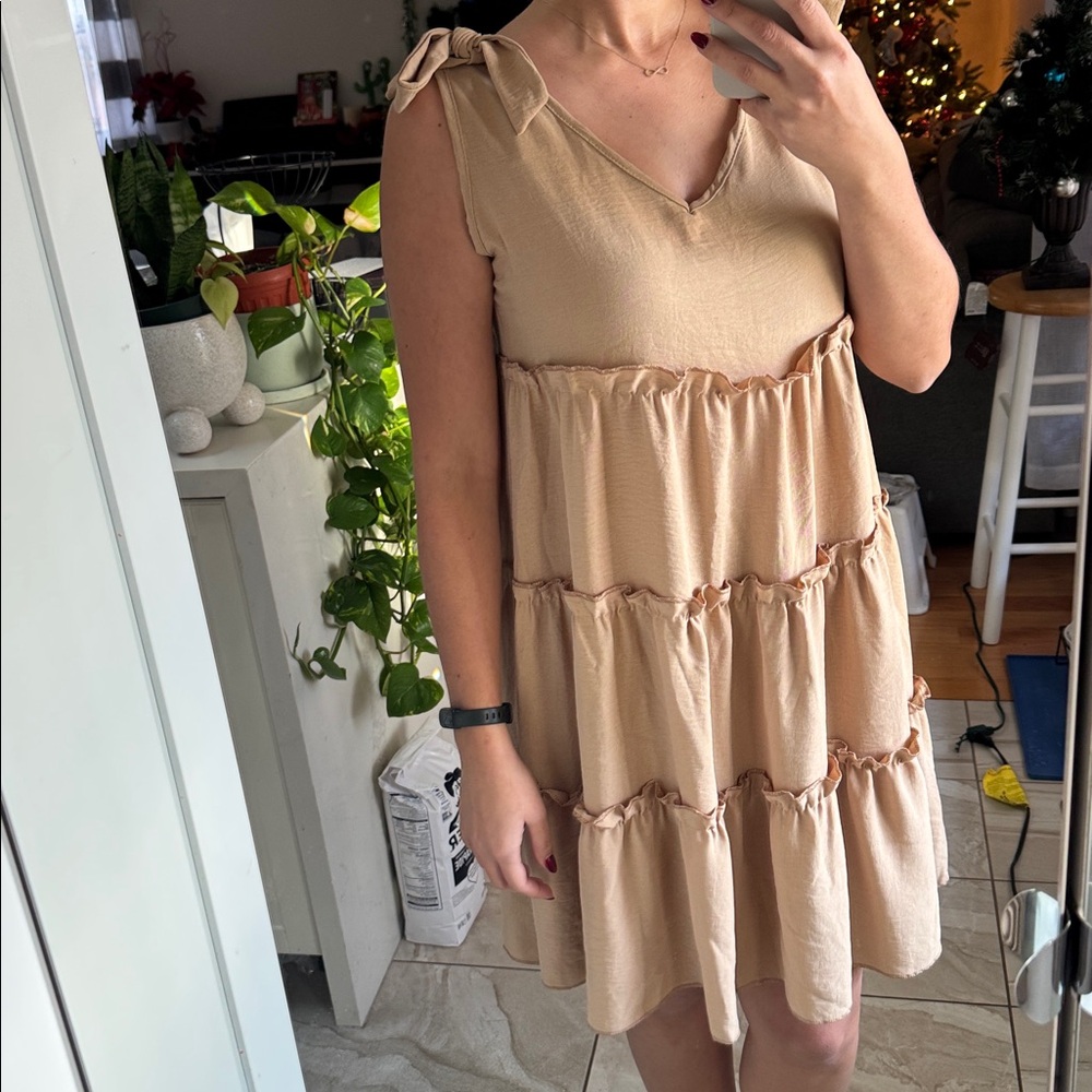 Elegant Tan Oversized Sleeveless Dress